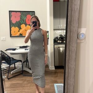 Zara Black and White Striped Midi Dress
